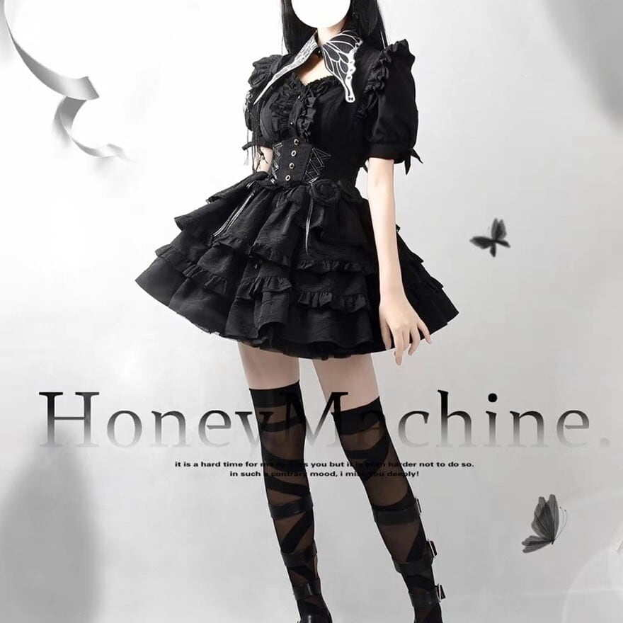 サブカル 服 地雷系 通販 セットアップ 切替 レース スカート 半袖