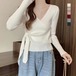 【日本倉庫即納】 カシュクールリブニットトップス 大人秋服