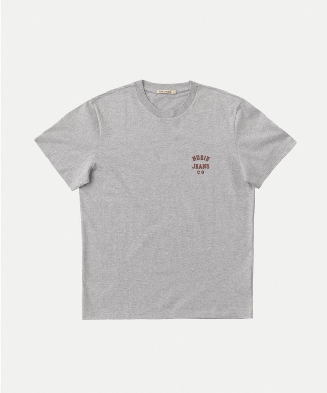 Nudie jeans 2022 ヌーディージーンズ SUMMER COLLECTION Roy Logo Tee Greymelange 半袖teeシャツ グレー