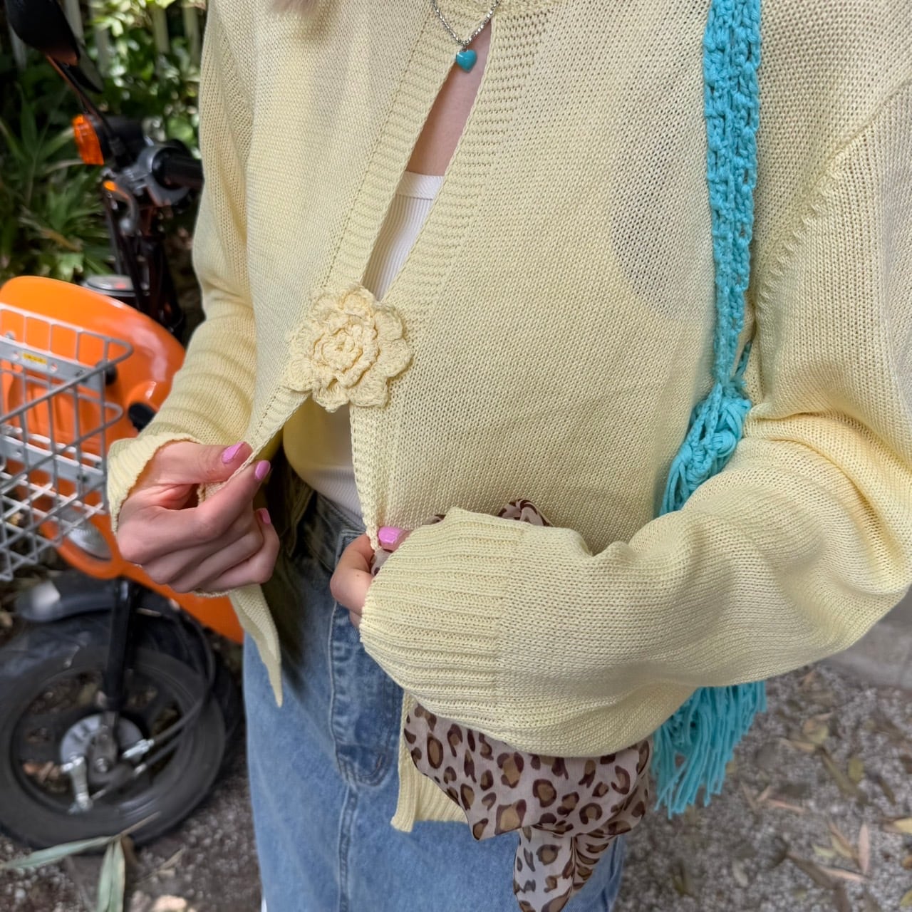 薔薇モチーフ シアーニットBIGカーディガン_LN03421