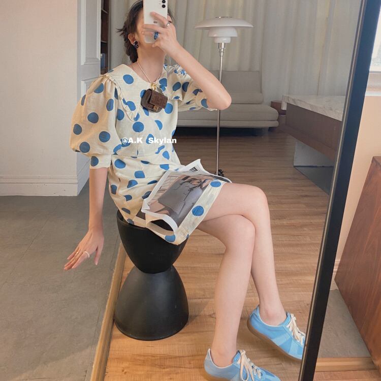 スタンダード水玉レースカラードレス レトロ 大人ガーリー スウィート キュート カジュアル ビッグFスモールZ韓国14442609298