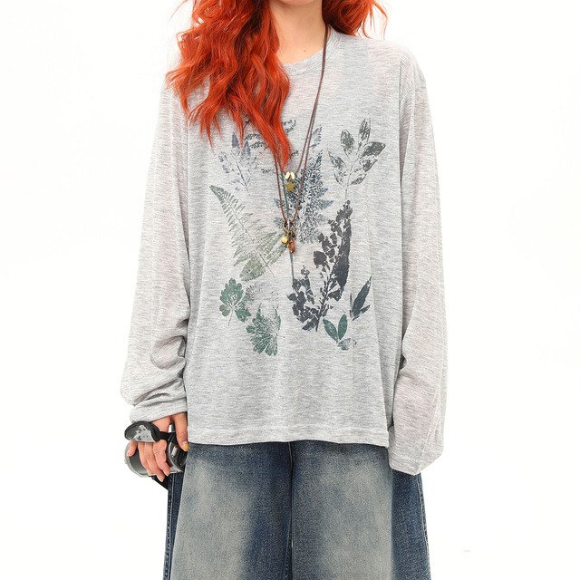 リーフシャドウアートプリントTシャツ   R00689