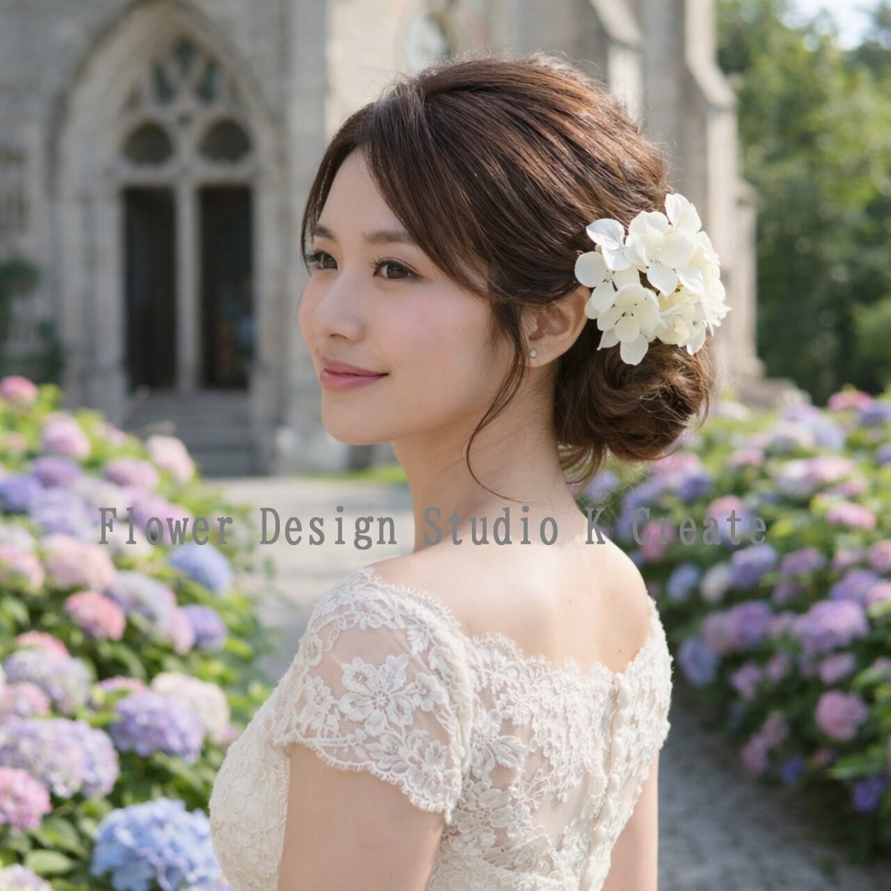 清楚なエクリュカラーの紫陽花のUピン（L:3本） ウェディング 結婚式