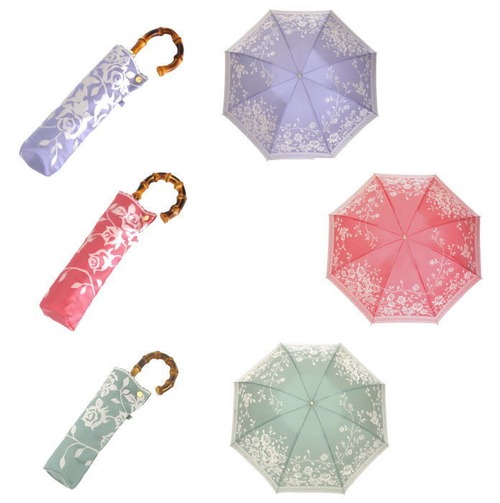 〔日本製〕【晴雨兼用】折りたたみ傘　　kirie　バラ　タテ糸とヨコ糸で織りなす色のハーモニー　