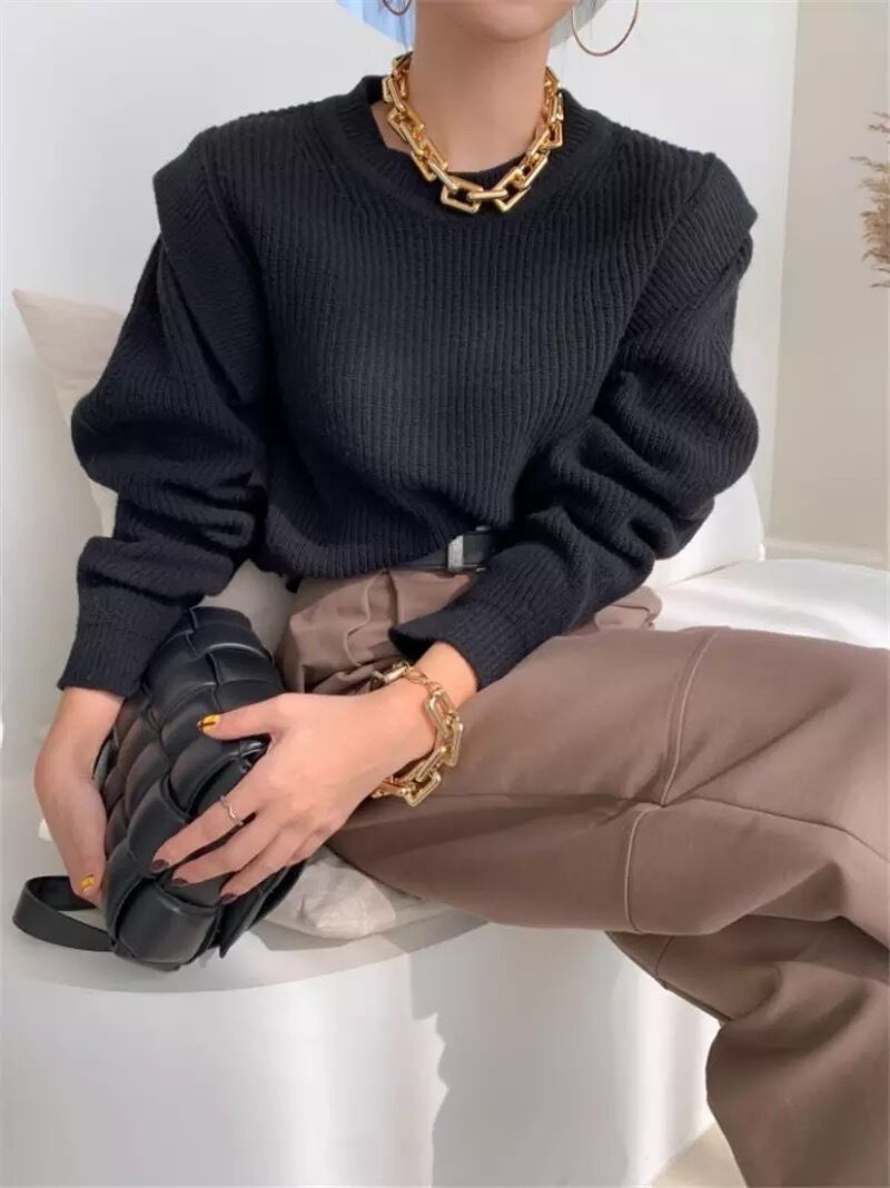 【3color】スリーブデザインリブニット