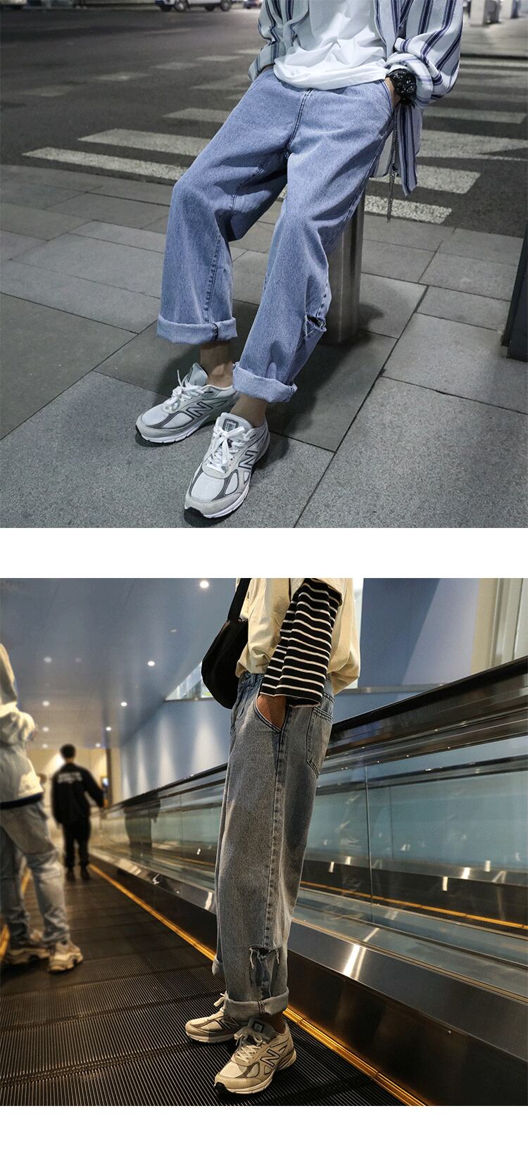 全1色 デニム パンツ ストレート カジュアル ダメージ おしゃれ