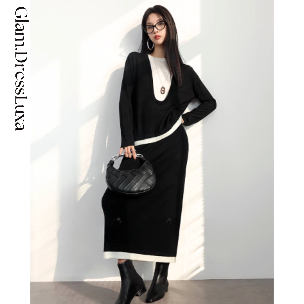 バイカラーレイヤード ニットソー セットアップ/3color_ST306