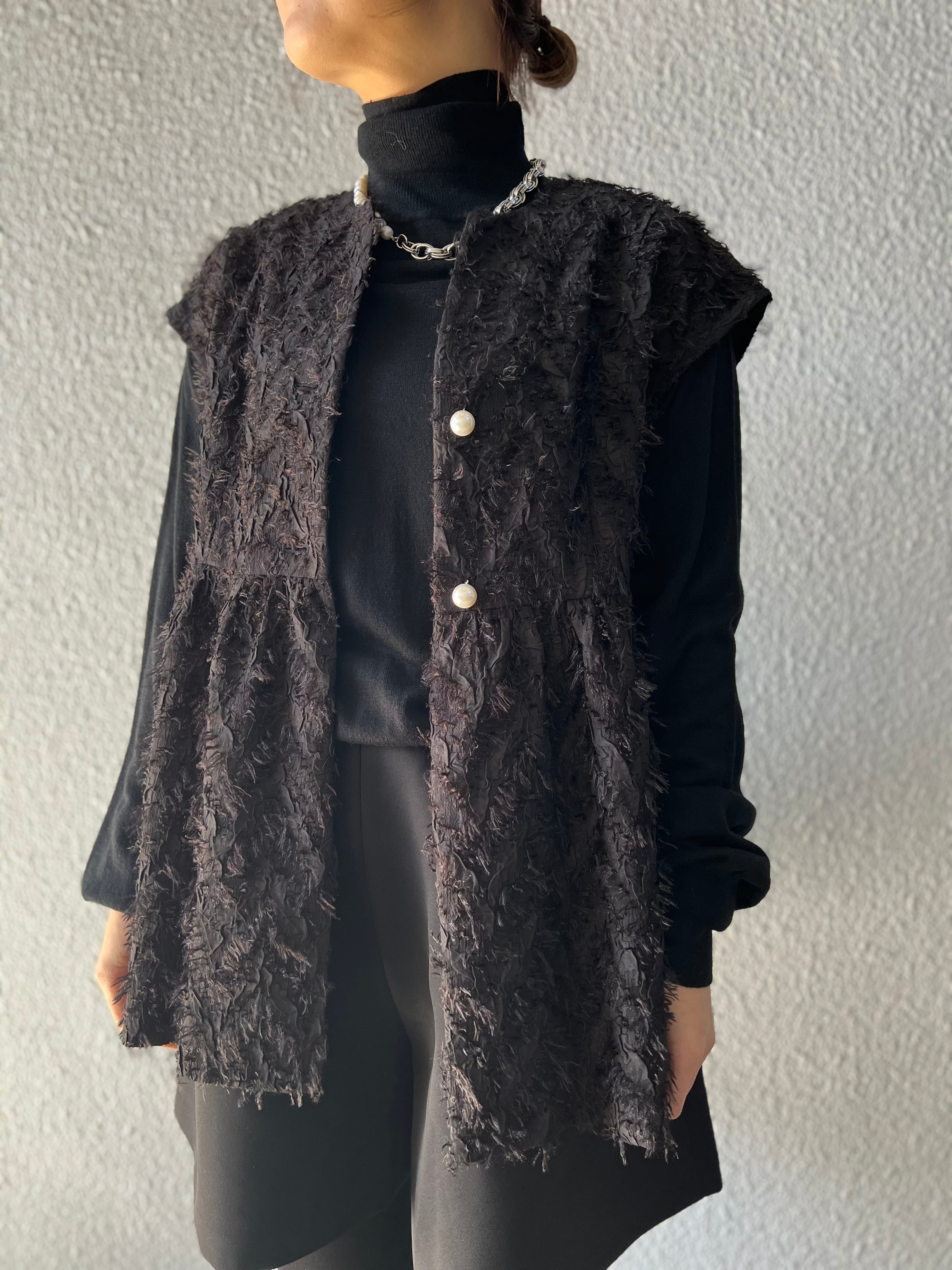 【PASSIONE】パールボタンシャギーフリンジジレ　516929