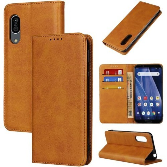 aquos sense3 ケース 手帳型 sh-m12 sh-02m shv45 SIMフリー ケース 手帳型 カバー 手帳型 aquos sense3 basicケース 907SH SHV48 ケース 907SH SHV48 カバー sense3 lite ケース sh-rm12 ケース 手帳型 android one s7 スマホケース カードスロット、キックスタンド レザー ライトブラウン 2193