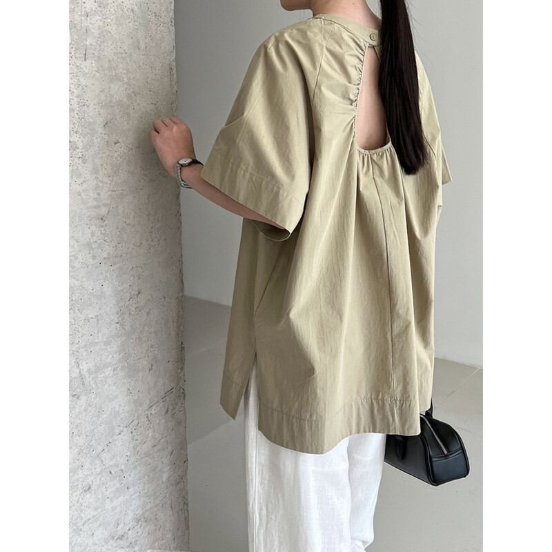 バックオープンギャザーブラウス T0135