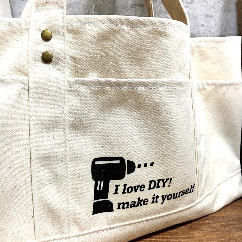 DIY工具収納＊ツールバッグ＊I LOVE DIY＊横長トート＊6ポケット付き