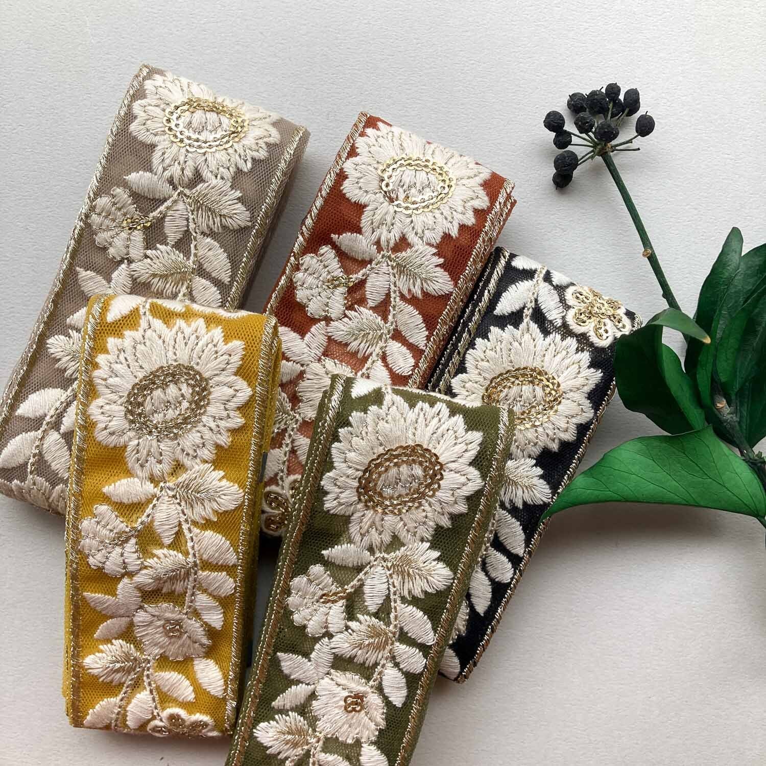 ギザギザお花と小花のチュール刺繍リボン（1mカット） | Dua