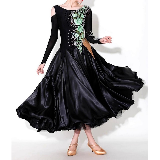 フラワーモチーフデザイン ロングスリーブ スタンダードドレス ds0984