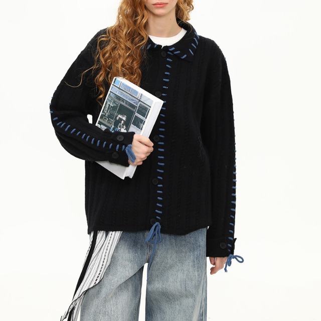 stitch design knit cardigan　ステッチデザインニットカーディガン　J1348