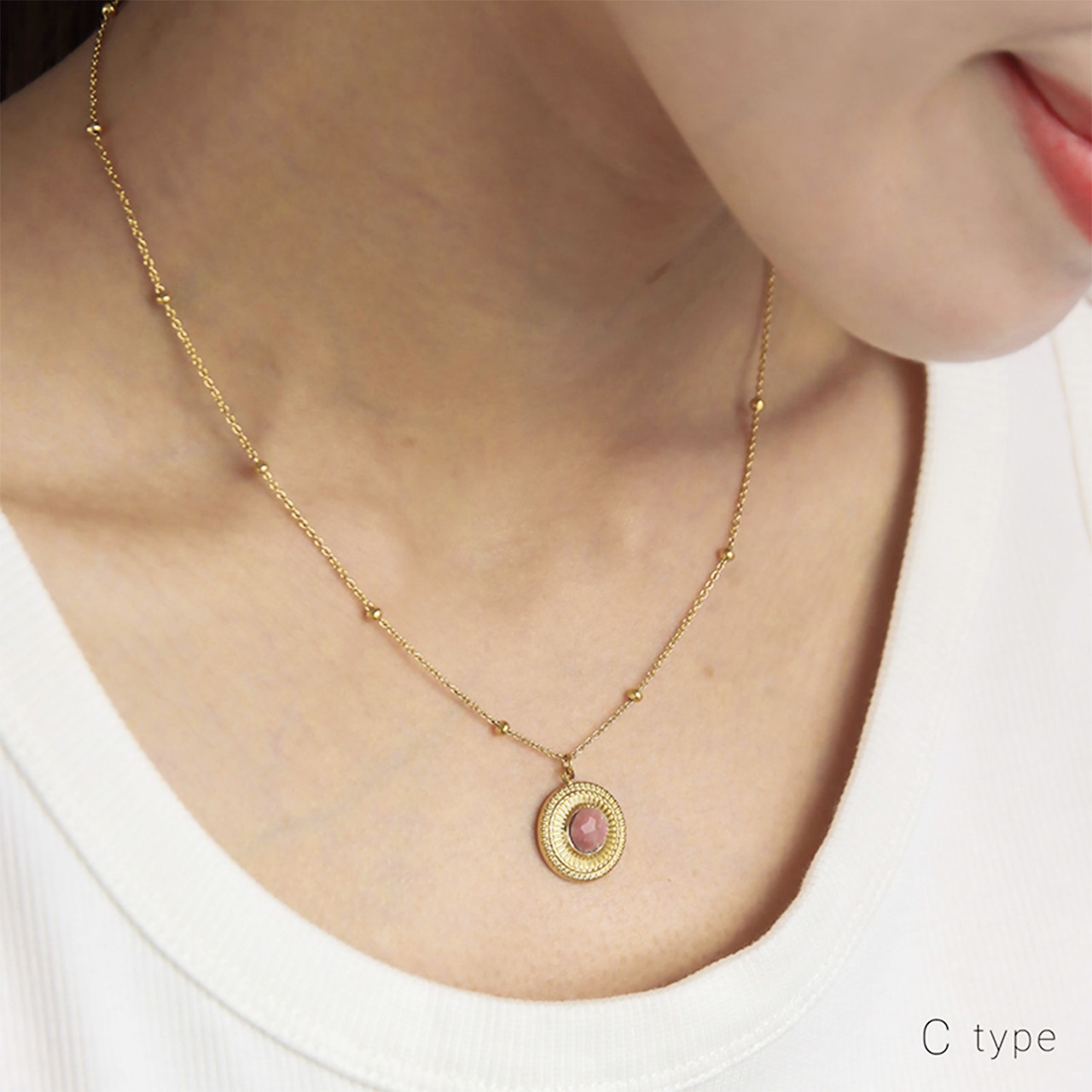 【ネコポス便】ネックレス パワーストーン ロードナイト ペンダントネックレス 14K 金属アレルギー対応 ステンレス レディース 2381