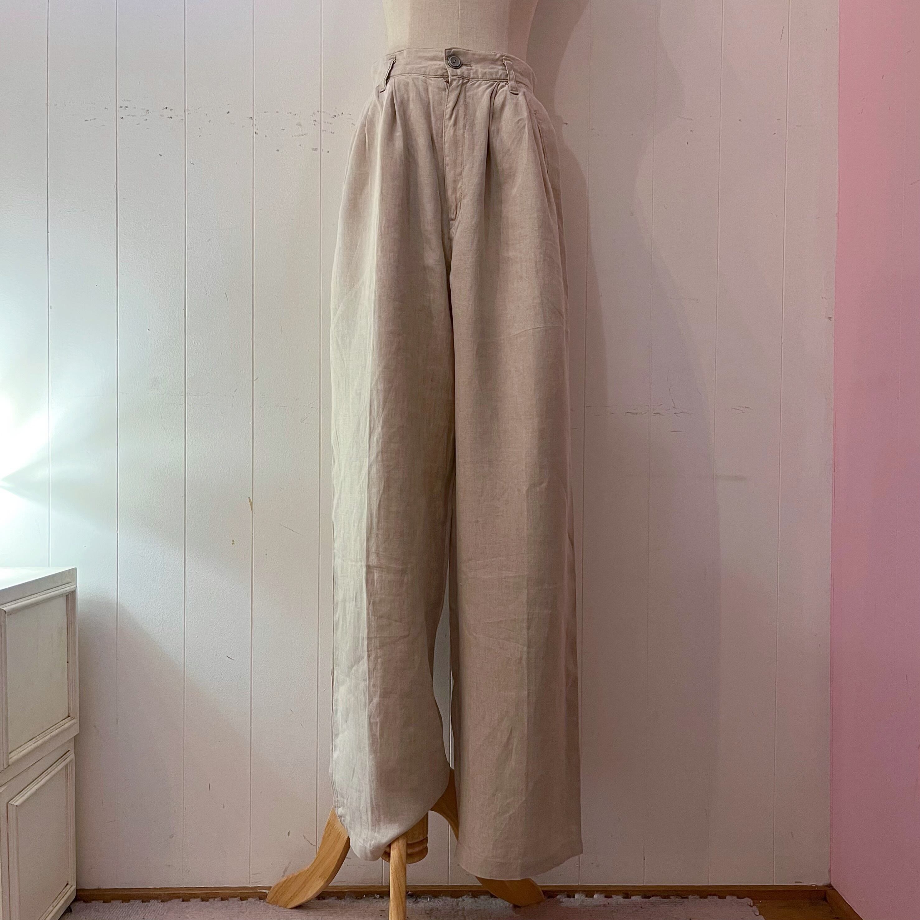 beige linen wide pants