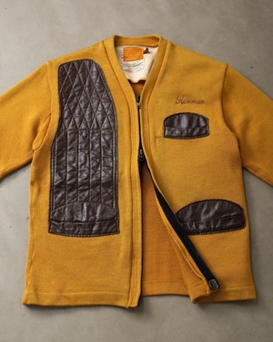 1960s vintage ”SKOOKUM”  leather switching oversize design zip up knitted jacket