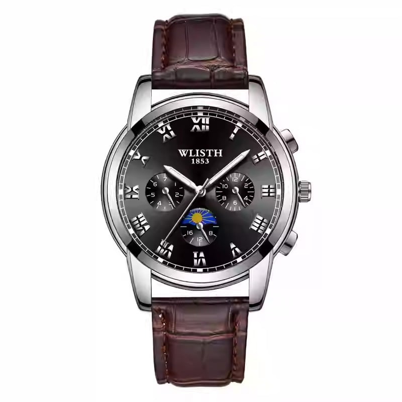 ローマ数字インデックス ムーンフェイズ 三針式 ラウンドケース クロノ