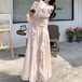 シフォンラッフルフラワーマキシワンピ ・78976