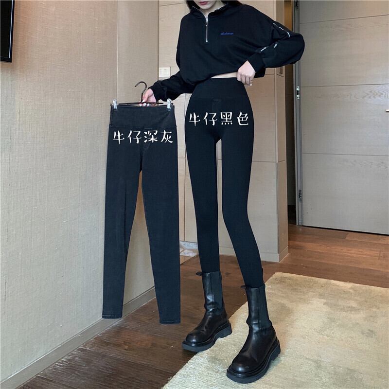 レギンス オータムウィンターハイウェストパンツ 秋物 冬物 ブラックストロベリース97199461656