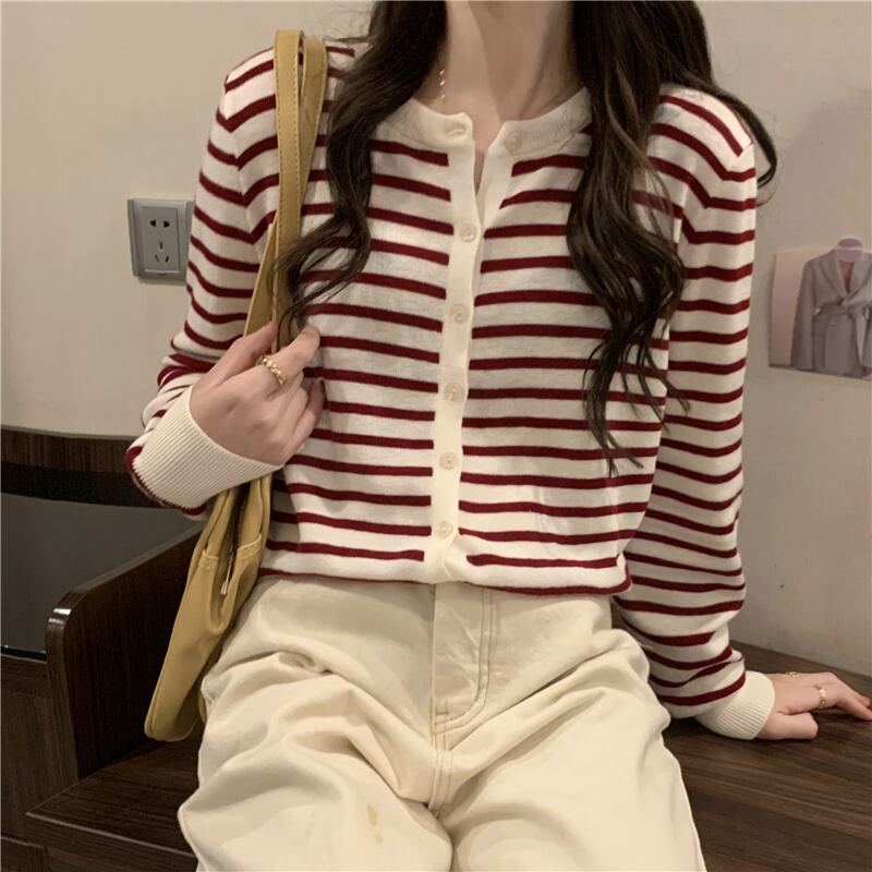 オータムルーズストライプニットカーディガンジャケット ロング 秋物 YY-ファッション62440005510