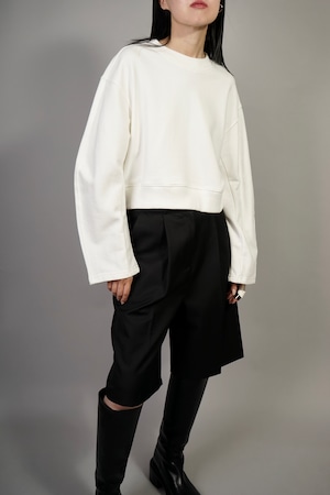 COCOON SLEEVE CROPPED SWEAT TOPS  (WHITE) 2208-43-27