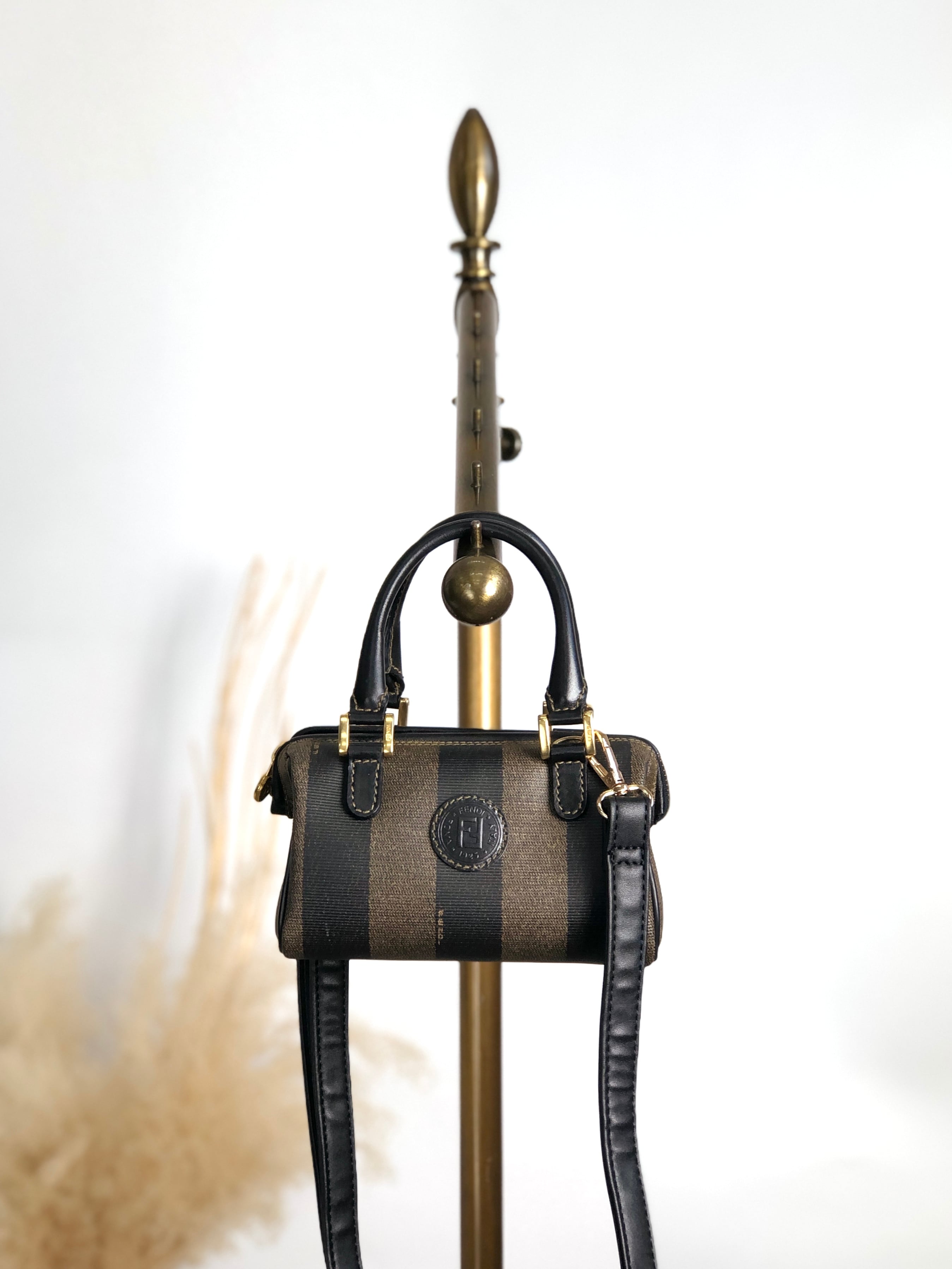 【FENDI】2wayバッグ　ボストンバッグ　ペカン柄　ゴールド金具　PVC FENDI（フェンディ） ペカン ハンドバッグ ミニボストン ブラウン系 茶