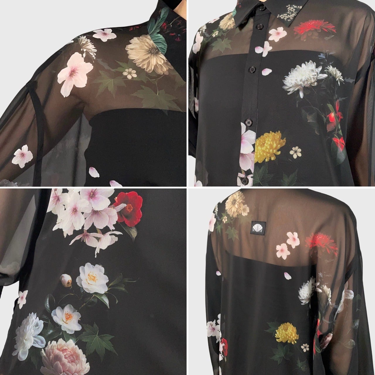 和花シースルーシャツ Japanese flowers see-through shirt | shiki