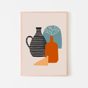 アブストラクトアート / アートポスター インテリア 2L〜 植物 花瓶 壺 vase ストライプ 縞模様 ミニマル