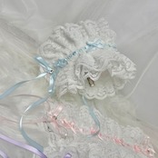 ♡【Sayakadoll Original No.11】【受注生産】 儚げパステルリボン ピュアホワイトフリルレースヘッドドレス purple ♡