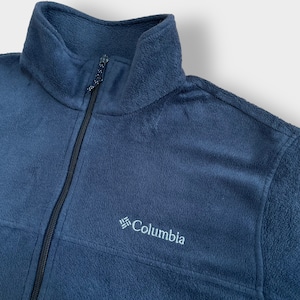 Columbia フリースジャケット アウター ジップアップ フルジップ コロンビア アウトドア ワンポイント L 刺繍ロゴ ネイビー US古着