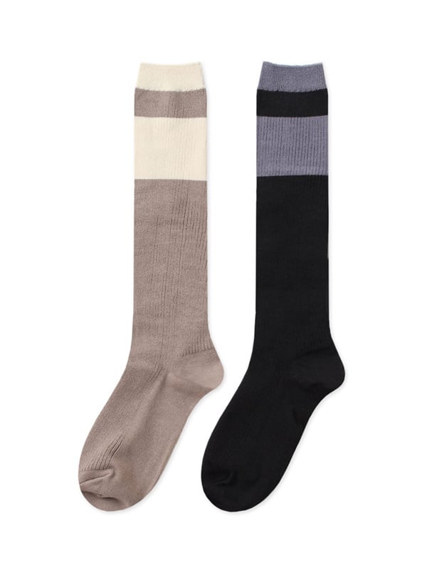 ツートンカラーリブハイソックス
