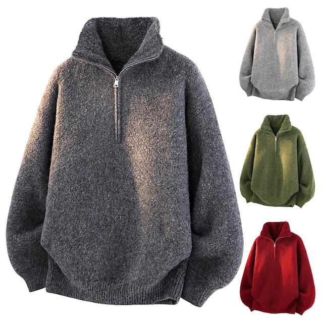 ❆4色展開、ハーフジップニット!【WSシリーズ】★セーター★ ユニセックス 4color ニットトップス 厚て シンプル