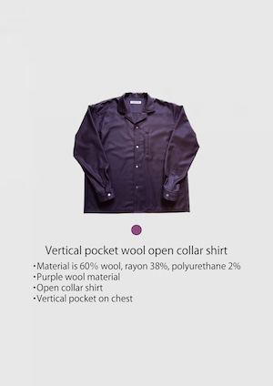 Vertical pocket wool open collar shirt