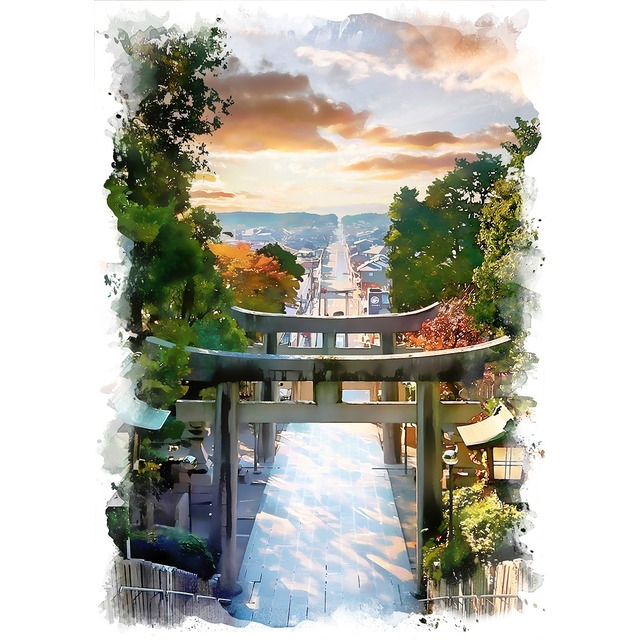 絵画(風景画) 日本 福島県 宮地嶽神社 インテリアアート額付き 水彩画・油絵調 WAT1248