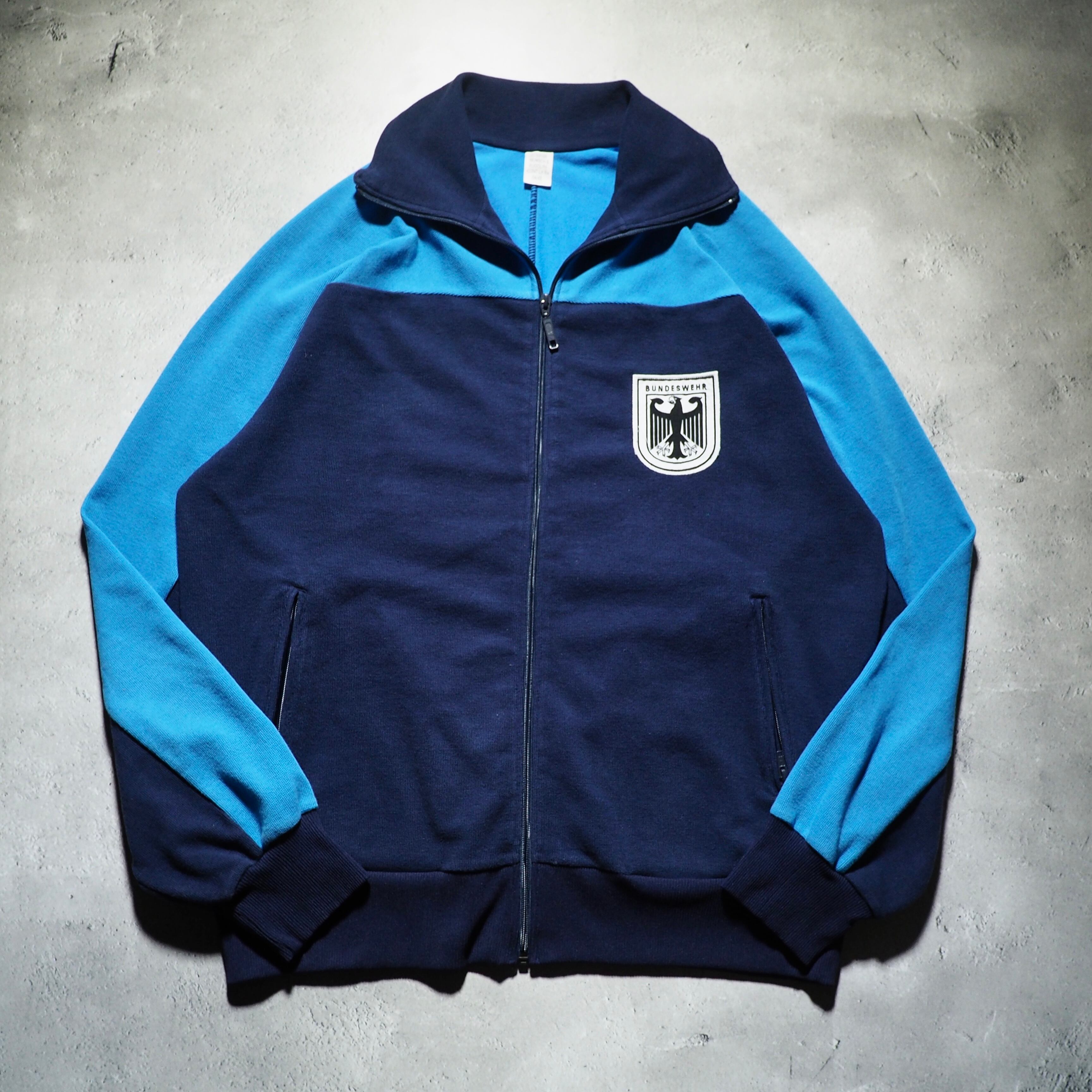 Dark Navy × Light Blue Bi color vintage loose High neck Track jacket
