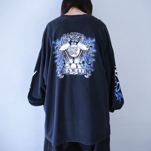 "HARLEY-DAVIDSON" sleeve and back good printed XXXL over silhouette l/s tee