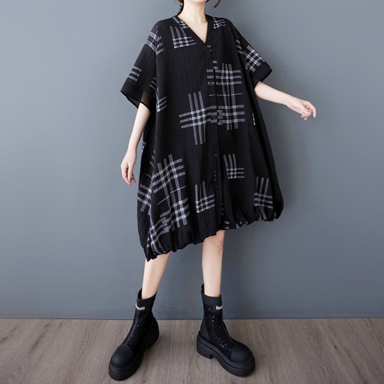 チェック柄 バルーンシルエット シャツ  30069