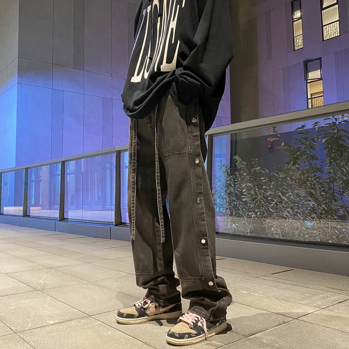 アメリカンストリートファッションブレストリボンジーンズメンズルーズストレートモップジーンズ オータム 秋物 ウィンター 冬物 Ken Ken Ryans