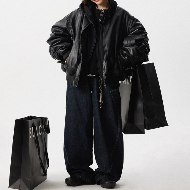 hooded faux leather jacket　フード付きフェイクレザージャケット　J1470