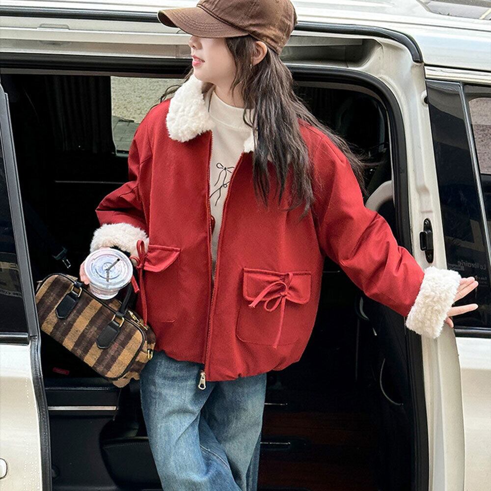 【送料無料】 子供服 女の子 アウター ファーカラー ジャケット 秋冬 韓国 防寒 保温 暖かい 小学生 おしゃれ カジュアル リボンポケット かわいい 大人可愛い 大人女子