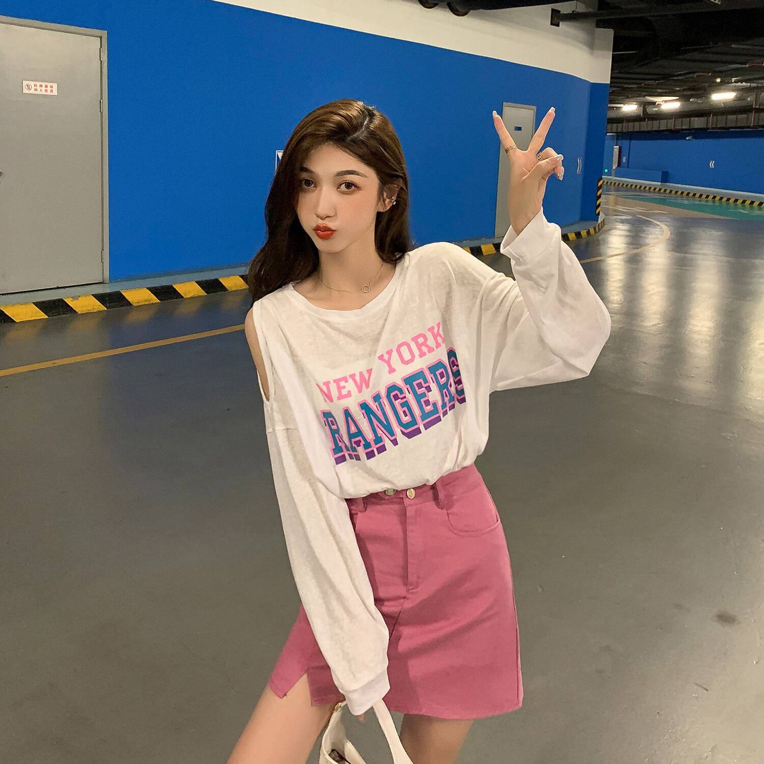 プリント柄Tシャツ レディースサマースタイルホワイトトップス ロング 夏物 オフショルダー 6Du_Shop_Women92913178037