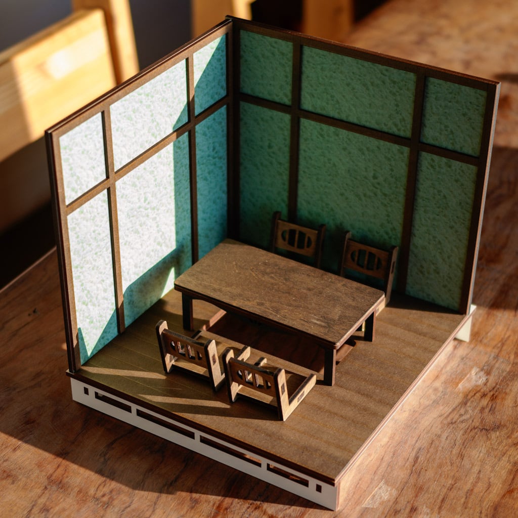 置き型 ドールハウス壁と床  (リクエスト品) 石床とタイルのテラス バスルーム ミニチュア ドールハウス インテリア