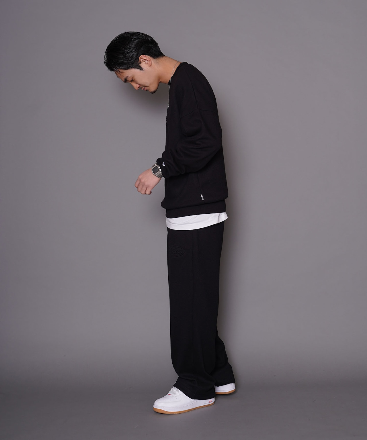 【#Re:room】EMBOSS LOGO STRETCH RIB WIDE PANTS［REP199］