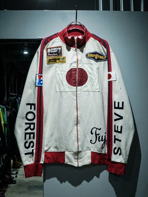 【add (C) vintage】Leather Patch Loose Zip Up Racing Sweat Jacket