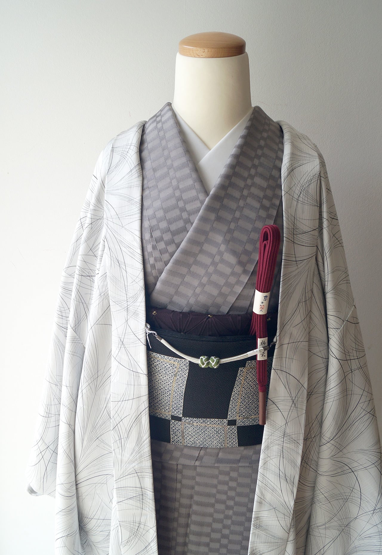 【袷羽織】白練色 抽象植物柄 袷羽織