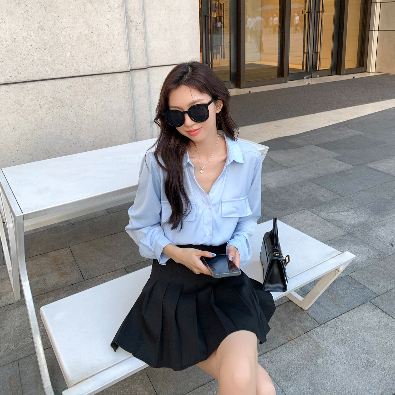 オータムシャツ ルーズブルーレッドトップス ロング 秋物 6Du_Shop_Women1080427293