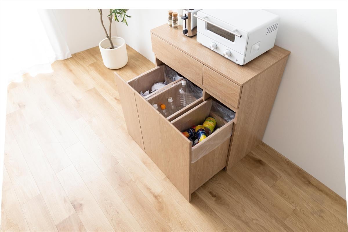 全3色】ゴミ箱に見えない！お部屋に馴染む3連ゴミ箱付きキッチン