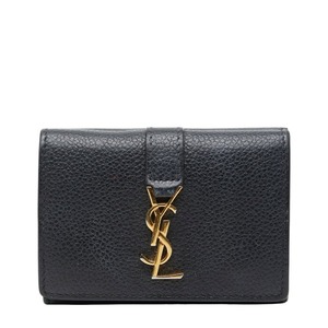 サンローラン YSLロゴ オリガミ タイニーウォレット 三つ折り財布 620287 ブラック レザー レディース SAINT LAURENT 【中古】
