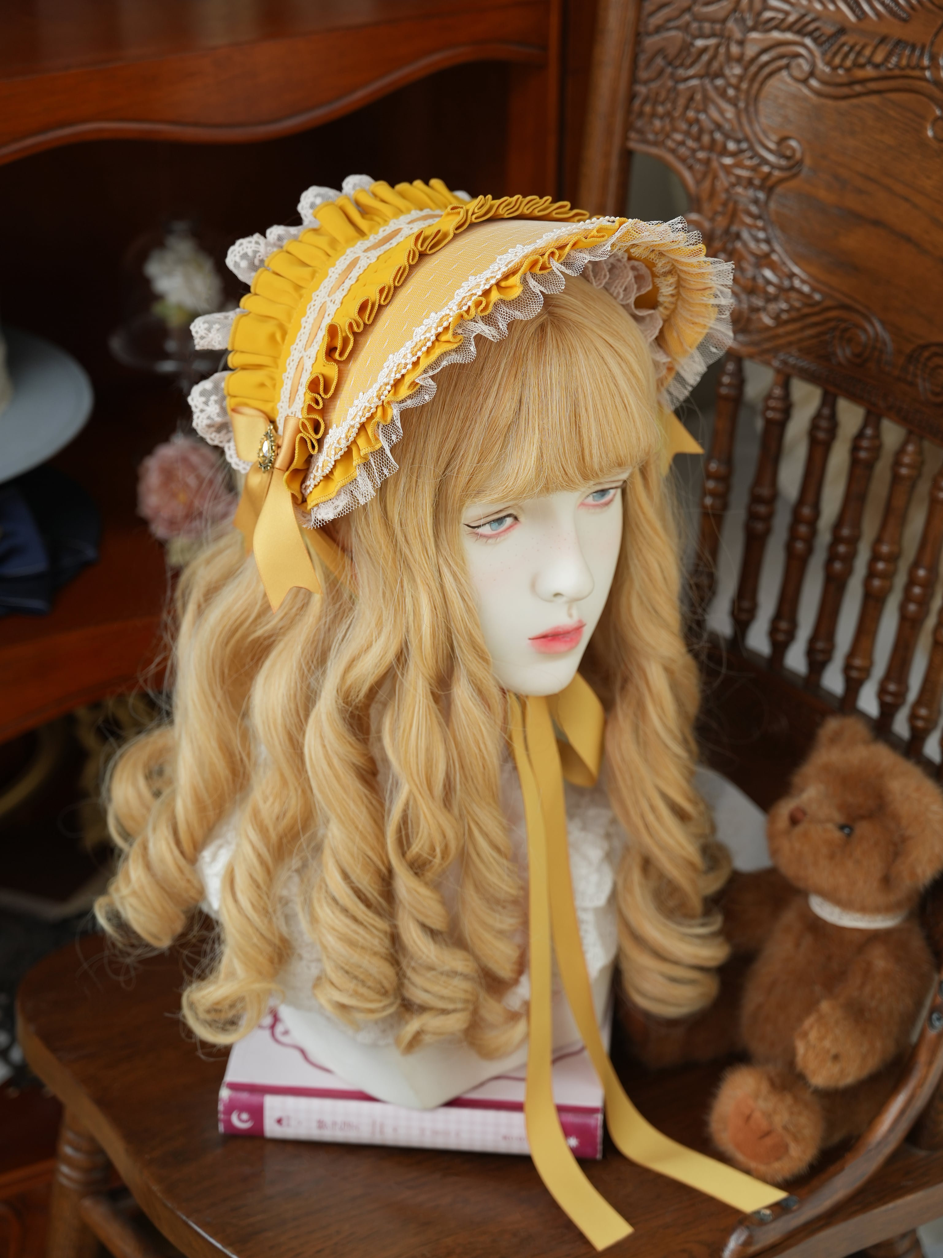 ❤️アンティーク テディベア ボンネット 付き❤️ ドリーミング・ティーパーティー レースボンネット | HoshibakoWorks